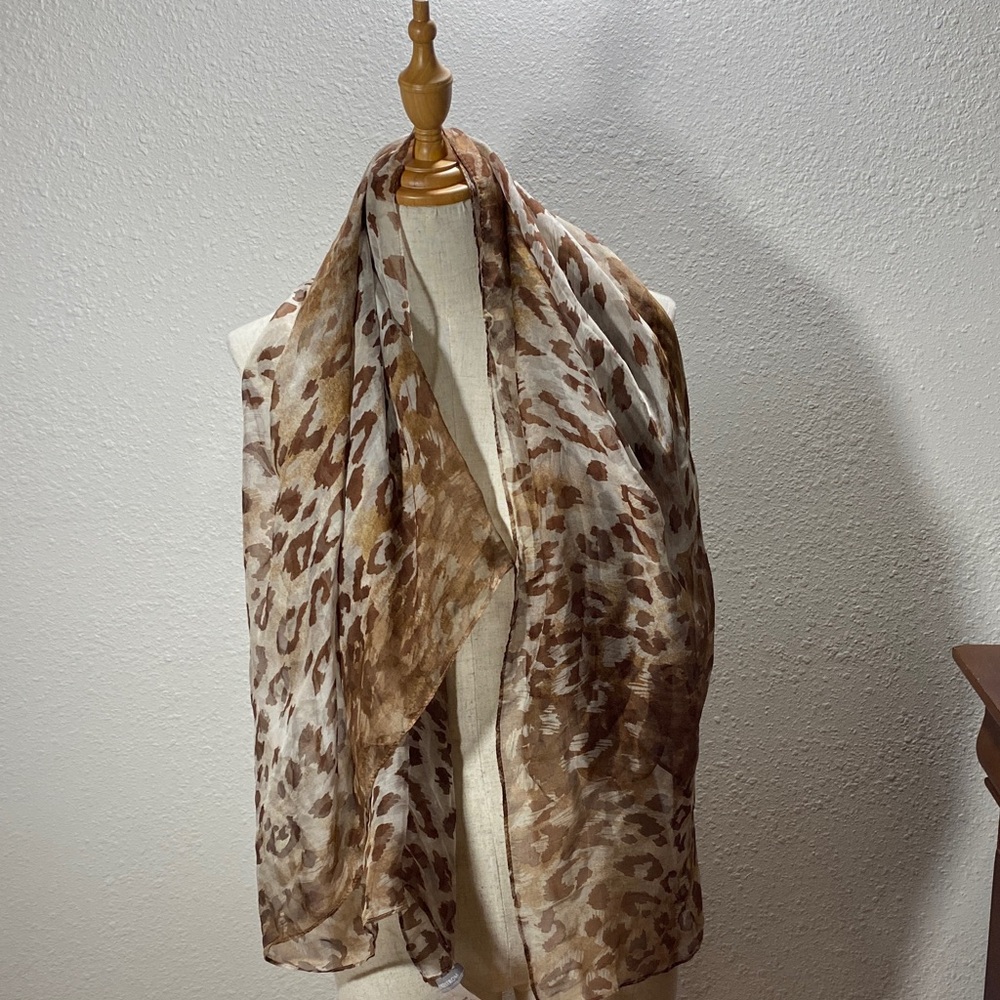Nordstrom Silk Animal Print Scarf in Brown and Cream